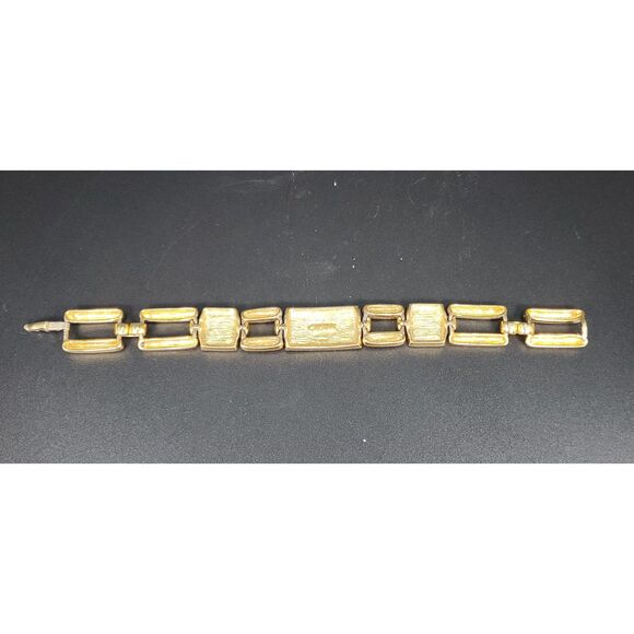 Vintage Napier Gold Tone Rhinestone Link Bracelet Signed Panel Design - Picture 6 of 10
